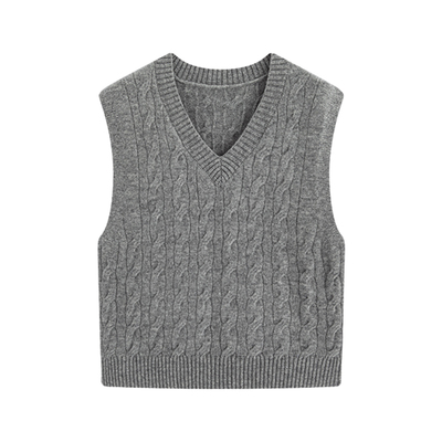 学院风减龄穿搭一整套秋冬大码灰色v领针织马甲麻花毛衣叠穿衬衫