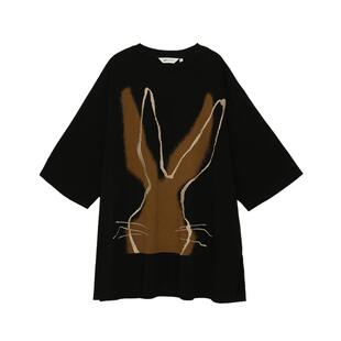 MOVEUP幻走2024秋季新款.FUN系列纯棉圆领印绣设计师中长款T恤女