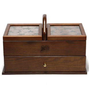 家用针线盒木质便携式针线收纳盒手工缝纫工具储物箱嫁妆结婚礼物