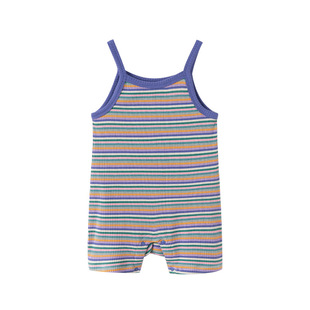 babylove婴儿连体衣夏季莫代尔条纹男女宝宝哈衣吊带爬服无袖夏装