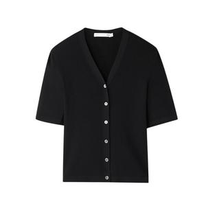 HLA/海澜之家轻薄休闲风短袖针织衫25春夏新V领纯色优雅毛衣女装