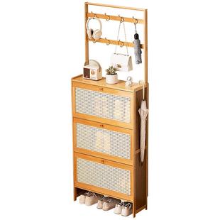 超薄鞋柜家用门口外楼道室内入户翻斗鞋架实木玄关柜一体多层收纳