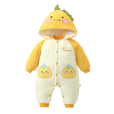 秋冬季婴儿连体棉衣加绒加厚新生儿保暖哈衣外出服宝宝爬服珊瑚绒
