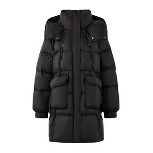 秋水伊人经典百搭黑色加厚羽绒服2025冬新款连帽保暖90白鸭绒外套