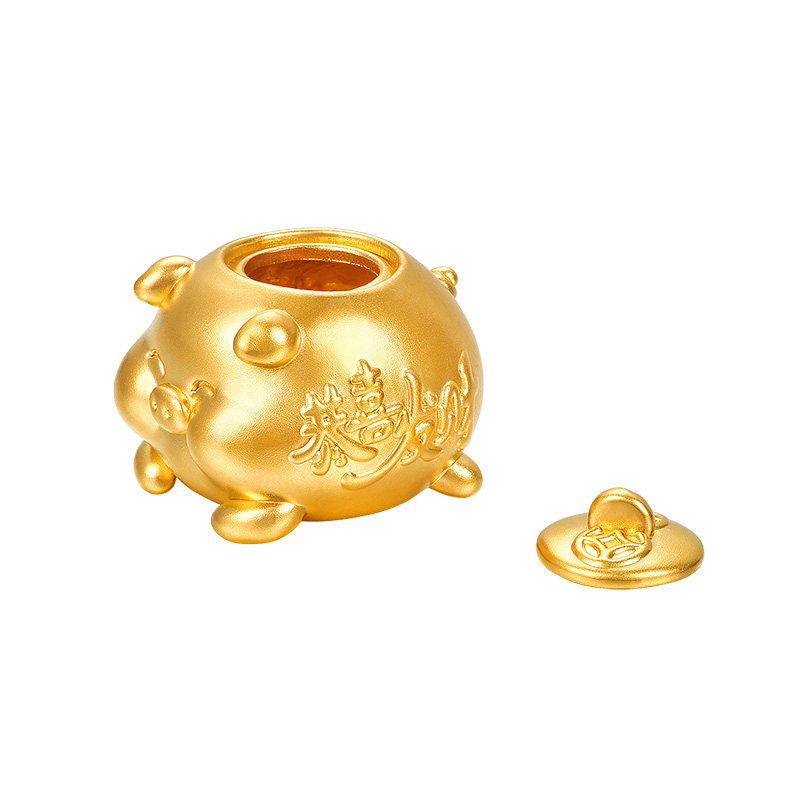 明牌珠宝黄金金猪存钱罐 硬金储蓄罐存金豆豆足金摆件礼物AFQ0085