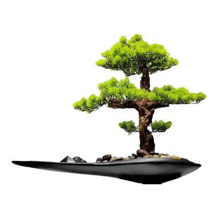 新中式禅意仿真绿植物造景摆设售楼处展厅玄关茶台迎客松盆景摆件