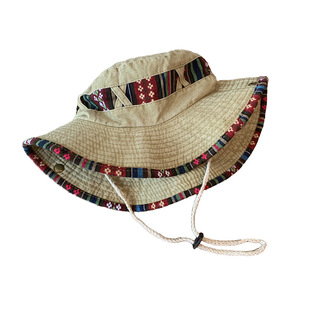 复古民族风登山帽女大帽檐遮阳防晒渔夫帽户外徒步西部牛仔帽子潮