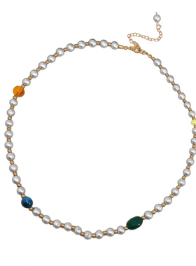 灰色珍珠串珠项链简约