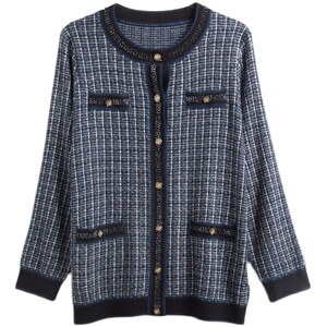 胖太太大码女装秋冬新时尚小香风镶钻针织开衫妈妈上衣623304810