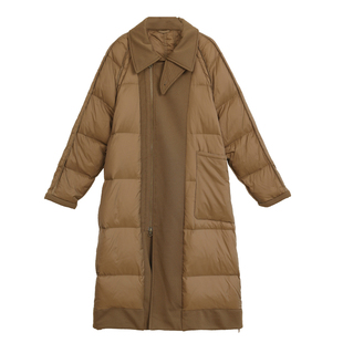 Aksaya高级设计感小众时尚宽松中长款咖色羽绒服外套女秋冬季新款