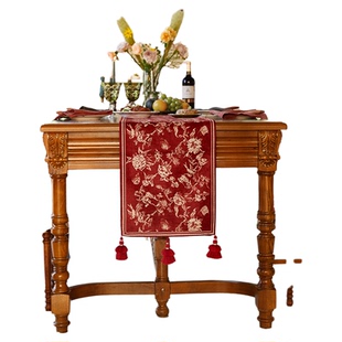 蜡笔派繁花似锦桌旗新中式轻奢餐桌盖布红色节日喜庆茶几茶旗W