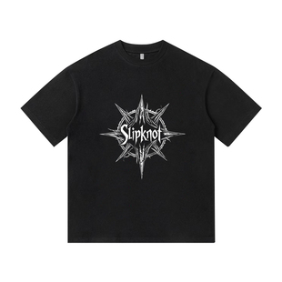 摇滚复古Slipknot活结乐队短袖T恤美式纯棉男装宽松休闲百搭潮牌