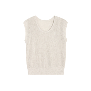 MULVAN 莱赛尔亚麻u领短袖针织衫女夏季薄款慵懒风宽松显瘦上衣