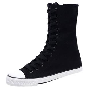 侧拉链内增高帆布鞋子女2026年新款春夏高帮平底鞋黑色软底大码鞋