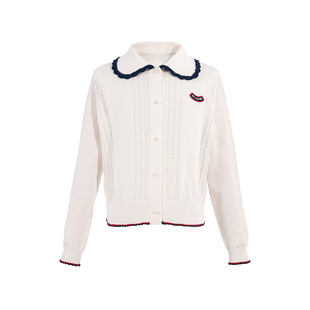 [商场同款]EP雅莹童装2025秋冬女童新款手钩娃娃领学院风针织开衫