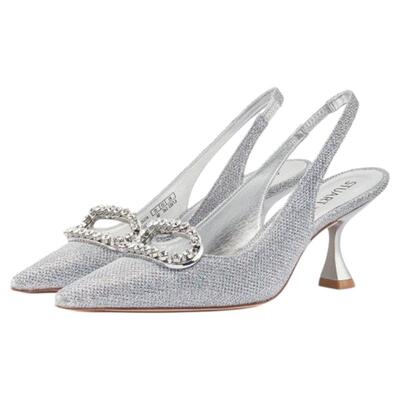 SW夏季水晶扣尖头露跟高跟鞋