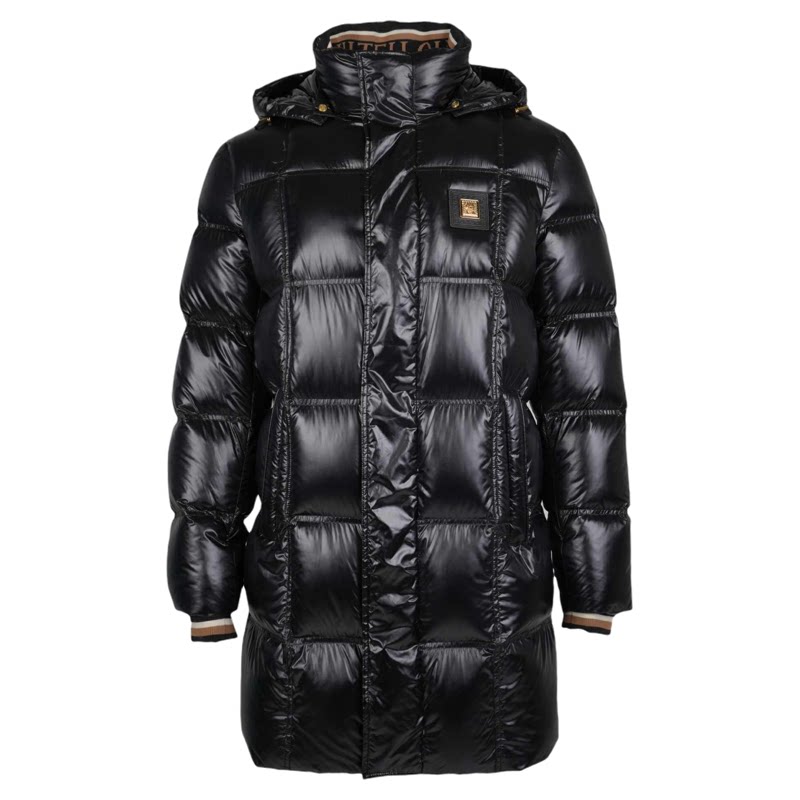 OUHTEU/欧度【白鸭绒】保暖带帽中长款黑色羽绒服潮流修身版3943