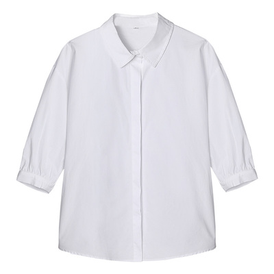 中袖棉质衬衫泡泡袖职业