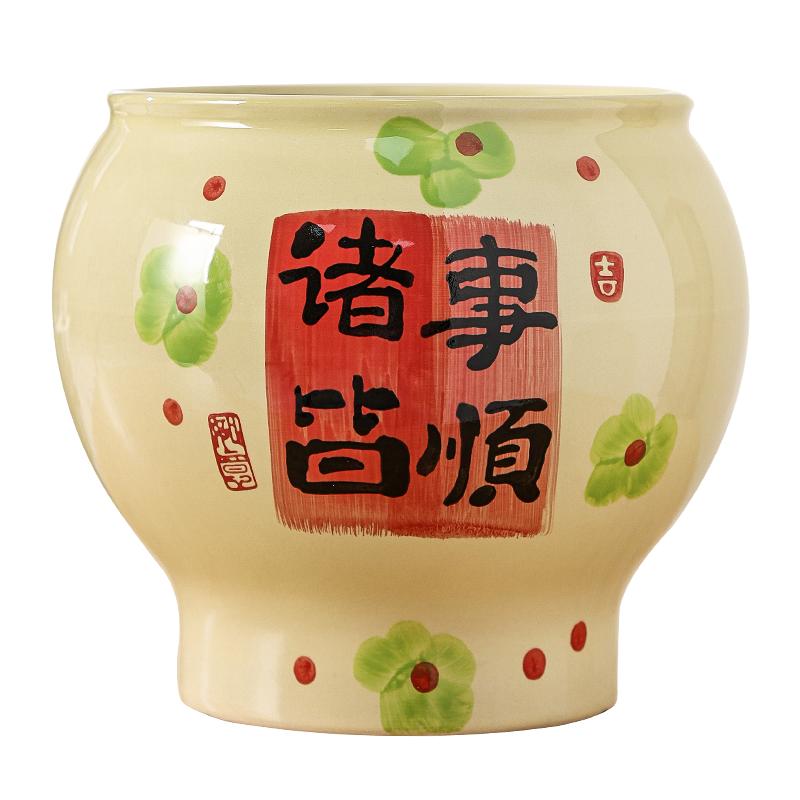 手绘诸事皆顺花盆陶瓷中国风