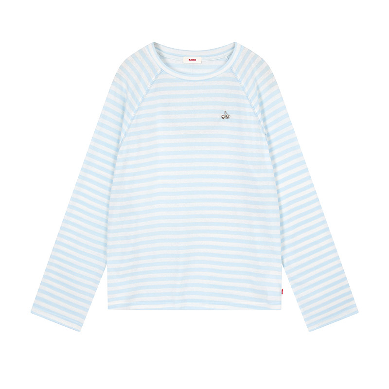 樱桃KIRSH蓝白拼色条纹长袖T恤女2026夏季韩系透气凉爽罩衫上衣