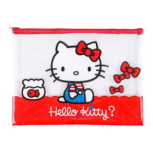 广博HELLO KITTY网格文件袋加厚透明网格拉链袋A4试卷收纳袋学生用考试文具袋防水笔袋卡通可爱凯蒂猫资料袋