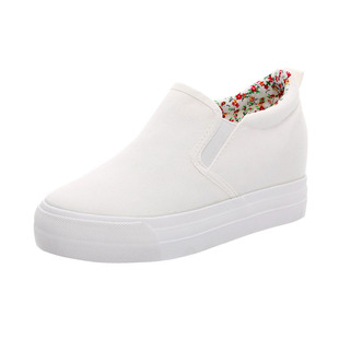 2023春季新款厚底帆布鞋女一脚蹬懒人鞋内增高鞋休闲布鞋黑色女鞋