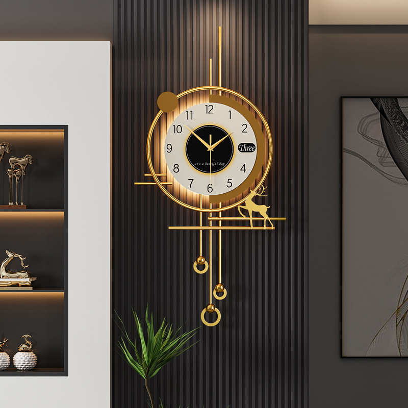 客厅木格栅装饰挂钟轻奢高级感时钟挂墙2025新款现代简约大气钟表