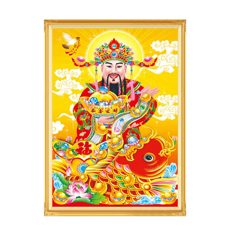 招财进宝5d钻石画财神爷到锦鲤鱼