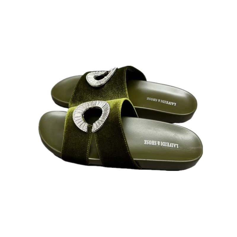 金丝绒镂空透视女一字拖懒人夏季