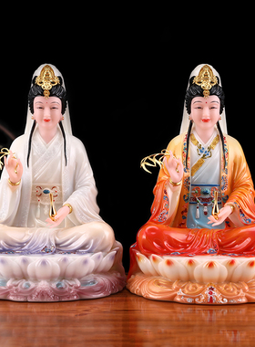 溢彩汉白玉妙善观音佛像家用供奉摆件12寸19寸坐莲观世音菩萨神像