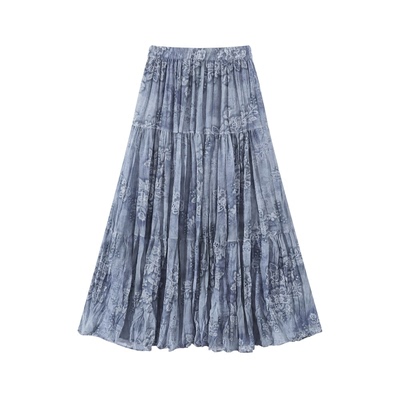 AOSER春夏高腰A字印花半身裙