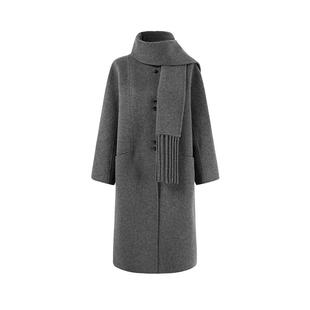 秋水伊人绵羊毛文艺风围巾毛呢大衣2025年冬装新款女装双面呢外套