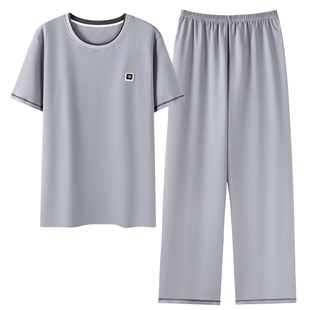 芬腾可安夏季男士莫代尔睡衣薄款短袖长裤冰丝凉感大码家居服套装