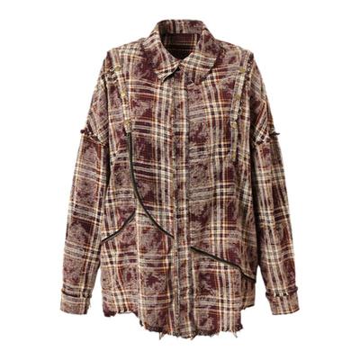 BEALLKABUO印花做旧格子衬衫