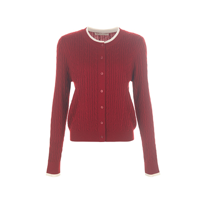 wanatry羊毛绞花假两件针织开衫