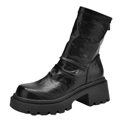 达芙妮厚底黑色瘦瘦靴靴子2025新款爆款小个子洋气小短靴女马丁靴