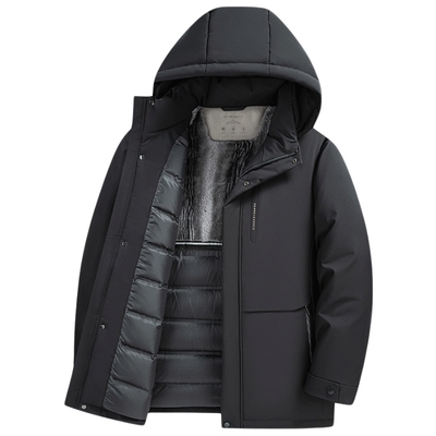 鸭鸭冬季中老年羽绒服男款爸爸装2025新款加厚保暖可拆卸连帽外套