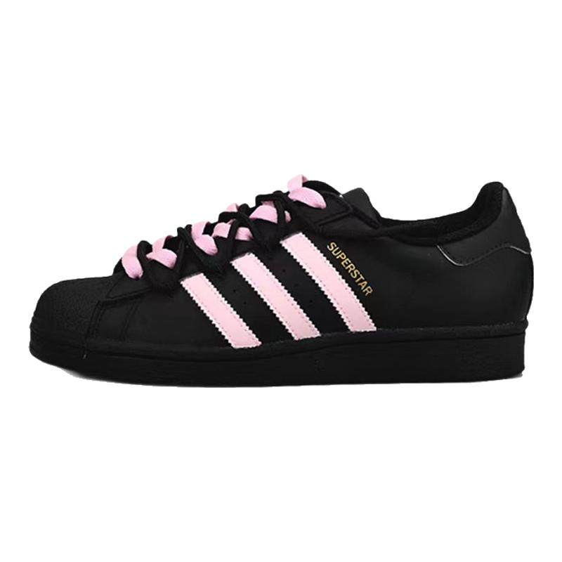 球鞋定制阿迪达斯Adidas三叶草黑粉贝壳头金标女同款低帮板鞋夏新