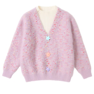 女童毛衣2025新款秋冬款水貂绒假两件洋气上衣儿童加厚针织衫外穿