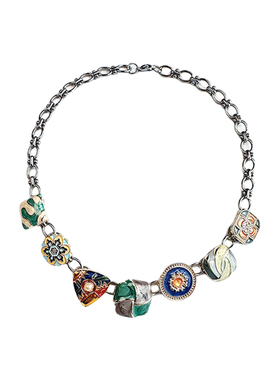 后摇摩洛哥彩色纽扣项链复古钛钢