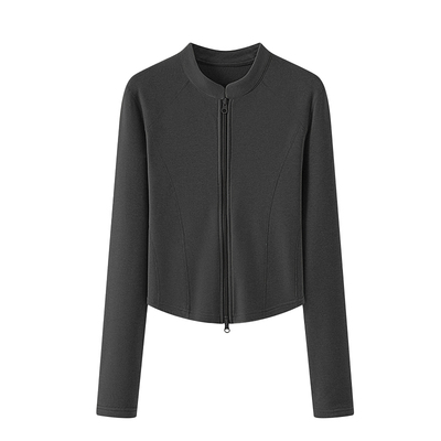 立领粉紫色初冬开衫羊毛发热保暖