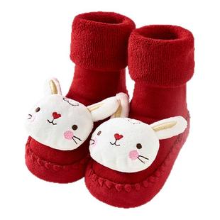 童泰婴儿袜子冬季宝宝中筒袜儿童防滑学步鞋地板袜男童女童新年袜