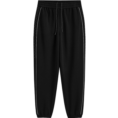 太平鸟男装 黑色束脚裤男春季运动长裤B1GME1337