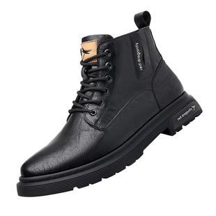 红蜻蜓男鞋真皮冬季新款加绒高帮皮鞋男时尚牛皮登山鞋百搭休闲鞋