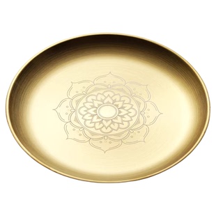 金色不锈钢供果盘佛堂家用供奉专用托盘耐摔平底大容量佛前贡品盘