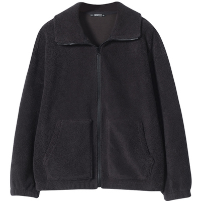 纯色新款翻领加绒长袖外套