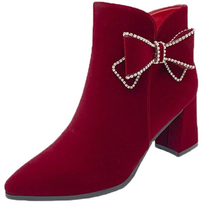 冬季时装靴粗跟婚鞋公主