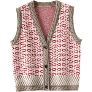 轻松穿搭时髦~复古山羊绒马甲开衫女纯羊绒坎肩背心毛衣秋冬加厚