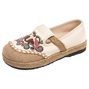 汉服鞋子女古风淡雅平底休闲旗袍鞋复古民族风配汉服的鞋子绣花鞋