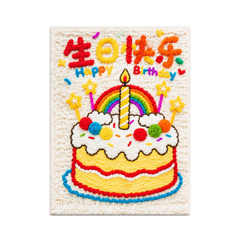 生日蛋糕戳戳绣DIY材料包毛线全套 学生卡通手工刺绣简单解压线绣